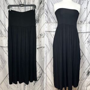 SIMLU Black Soft Knit Maxi Skirt Pockets S